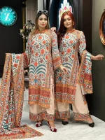 Digital Print Three - Piece Set - Dubai Silk & Butter Silk - Image 2