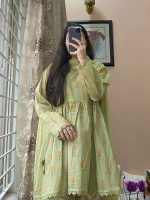 3-Piece Premium Cotton Printed Dress with Plazo Ready To Wear-Green - Image 3