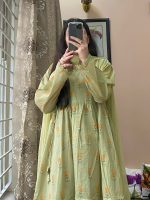 3-Piece Premium Cotton Printed Dress with Plazo Ready To Wear-Green - Image 5