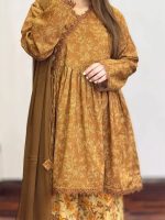 3-Piece Premium Cotton Printed Dress with Plazo Ready To Wear-Yellow - Image 3